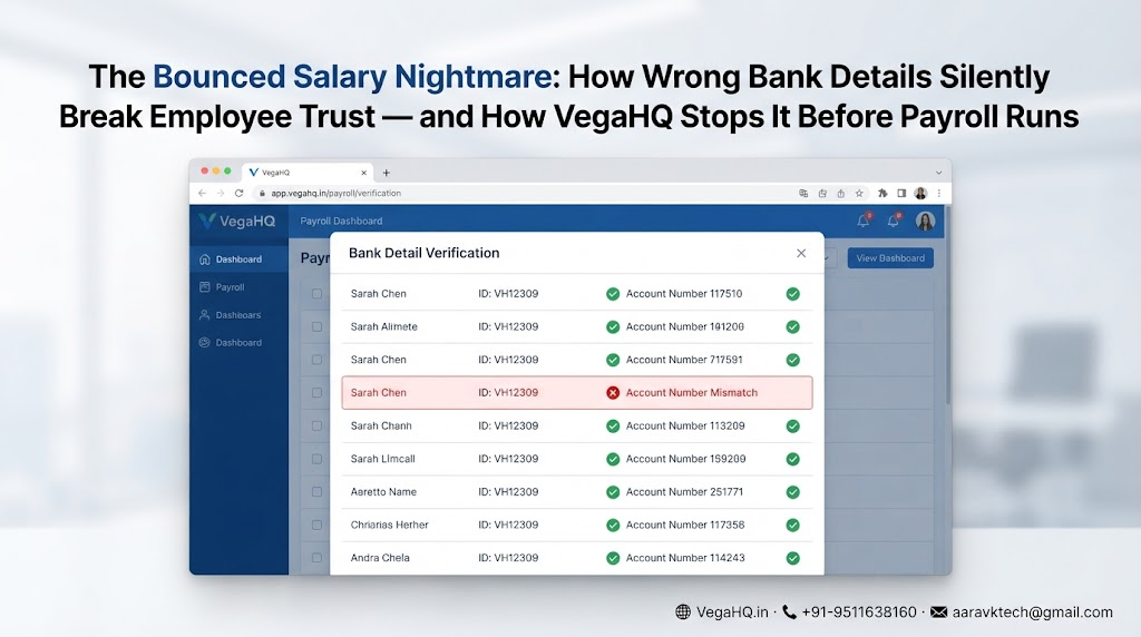 The Bounced Salary Nightmare: How Wrong Bank Details Silently Break Employee Trust — and How VegaHQ Stops It Before Payroll Runs