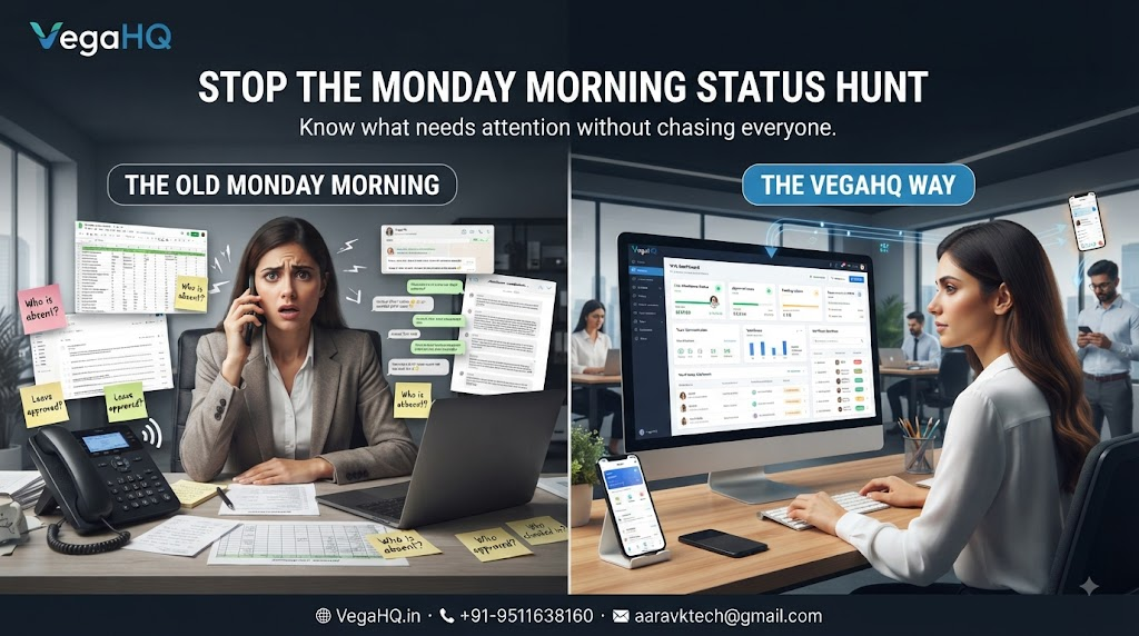 Monday Morning Status Hunt vs VegaHQ Live Operations Visibility — Stop Asking “Who’s In, Who’s Off, and What’s Pending?”