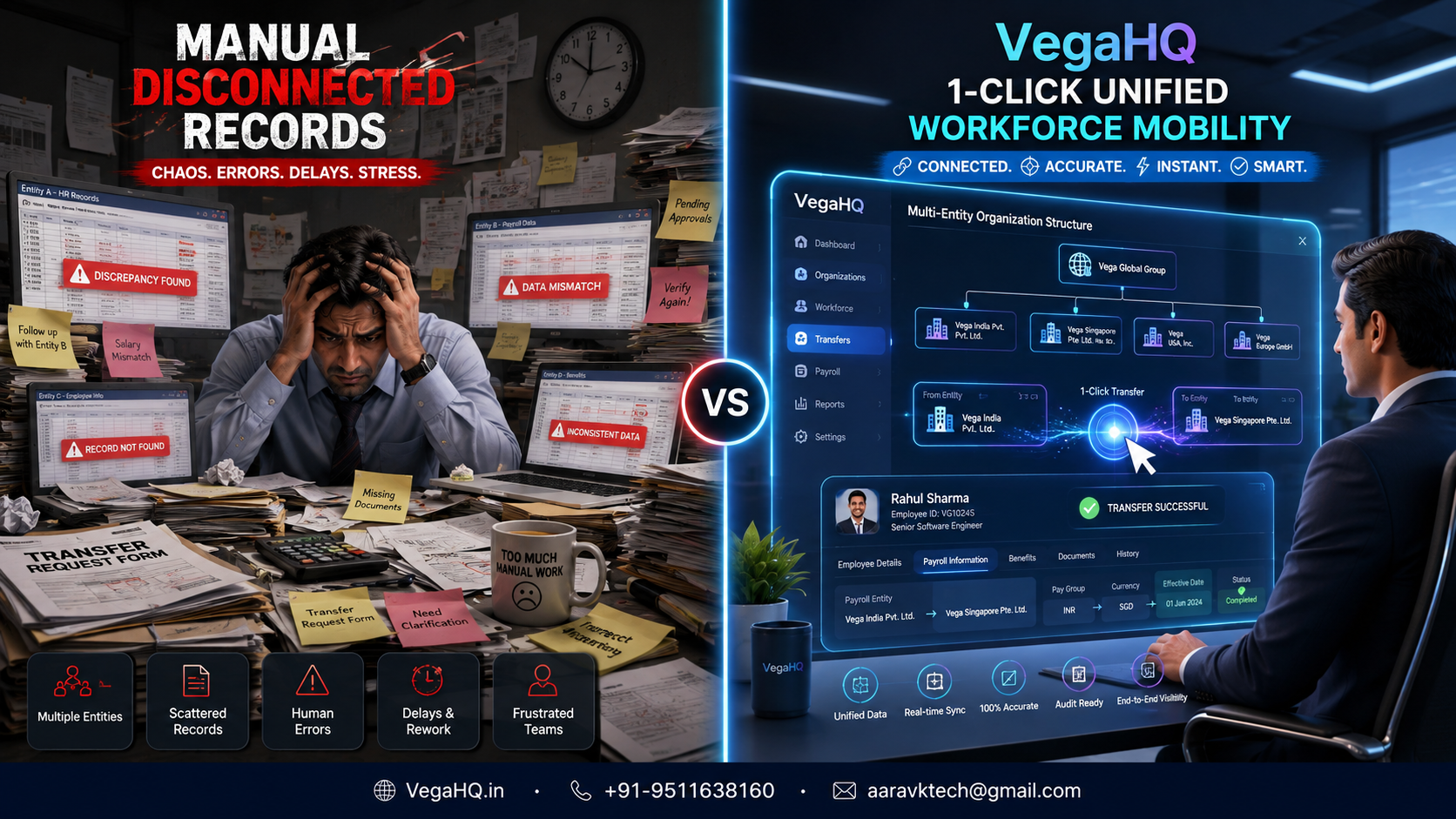 The Multi-Entity Intercompany Transfer: Chaos of Manual Disconnected Records vs VegaHQ's 1-Click Unified Workforce Mobility