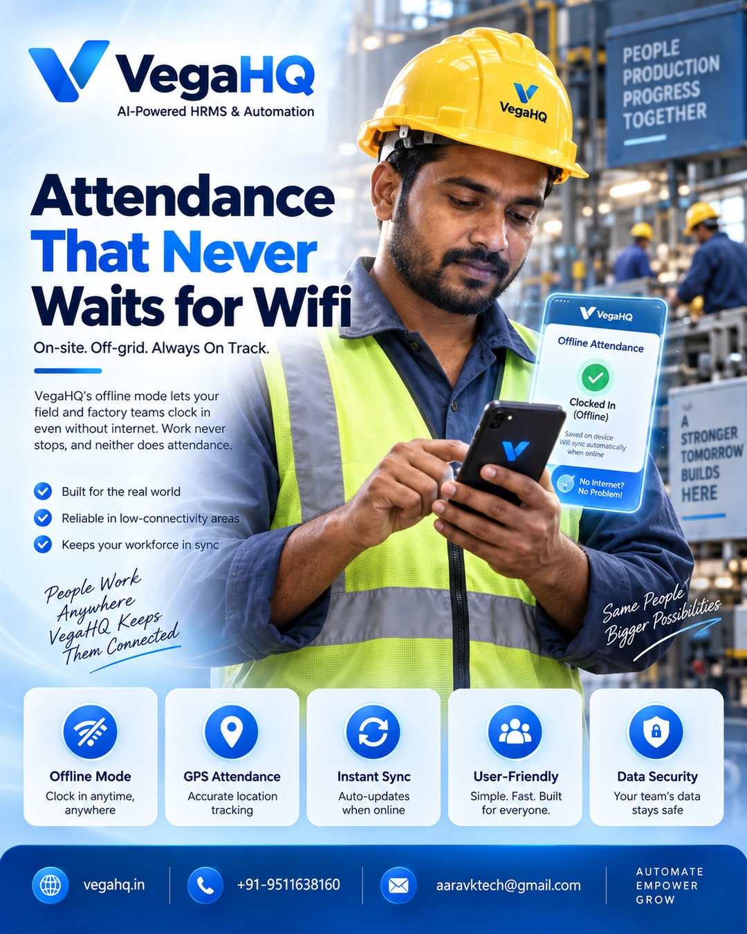 VegaHQ Offline Mode: How Field & Factory Workers Clock In Even Without Internet