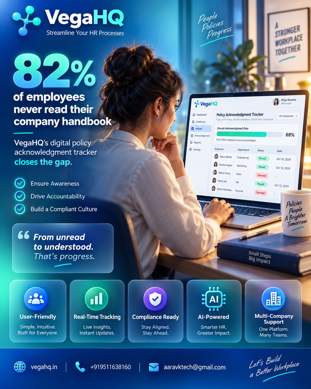 82% of employees never read their company handbook - how VegaHQ's digital policy acknowledgment tracker closes the gap