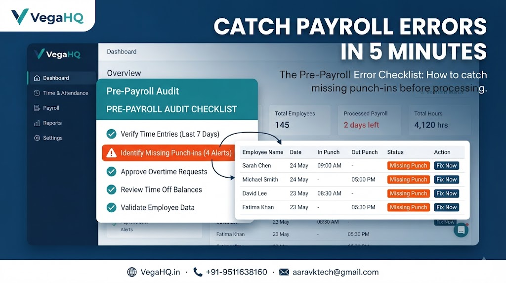 the 5-minute pre-payroll error checklist: how to catch missing punch-ins before processing