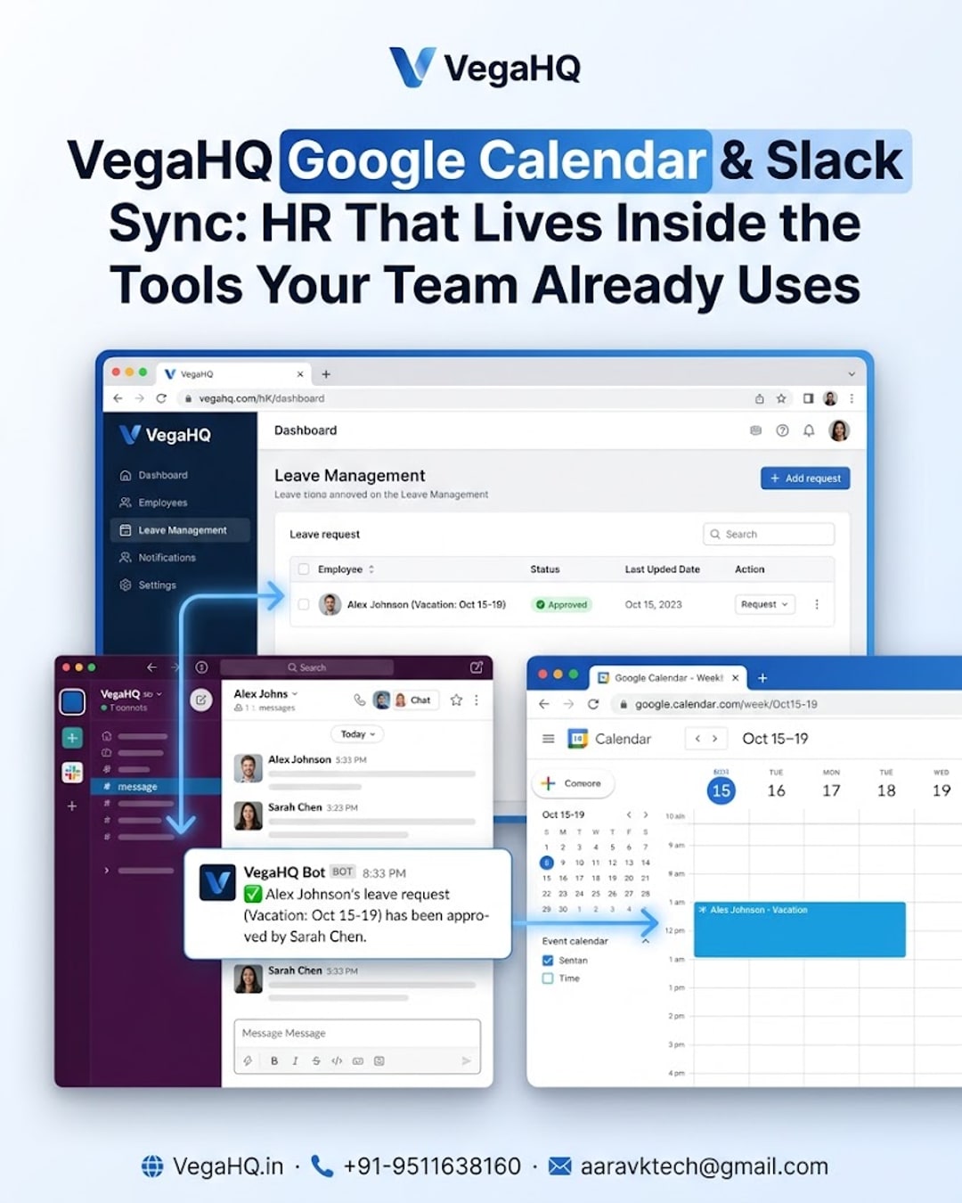 VegaHQ Google Calendar & Slack Sync: HR That Lives Inside the Tools Your Team Already Uses