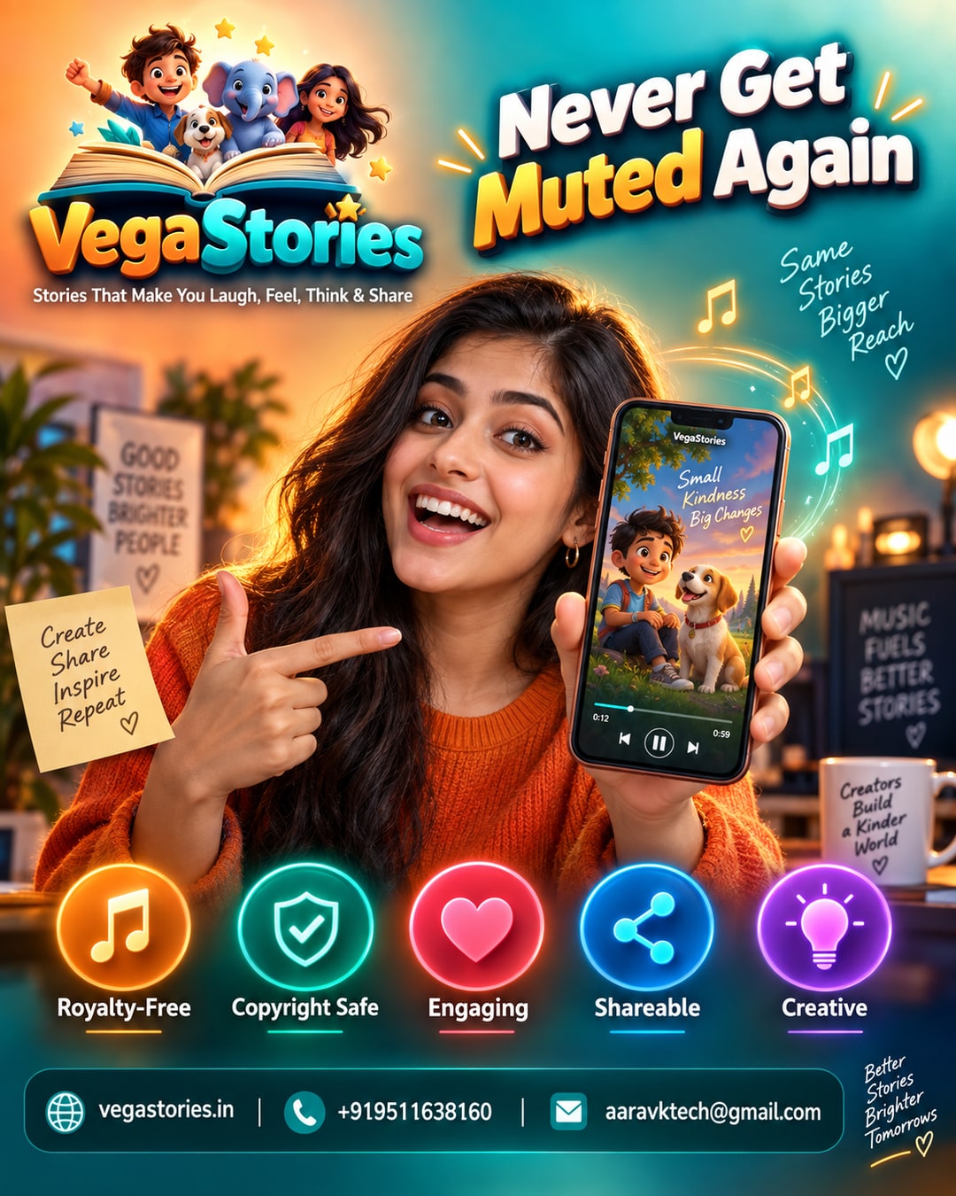 VegaStories Copyright-Safe Soundtrack: Every Story Ships With Royalty-Free Music So Your Reel Never Gets Muted or Strikes