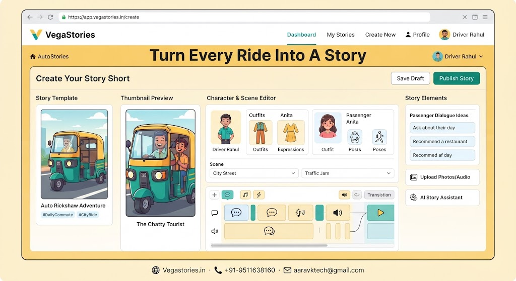 VegaStories for Auto-Rickshaw and Cab Drivers: Turning Daily Passenger Encounters into Animated Story Shorts