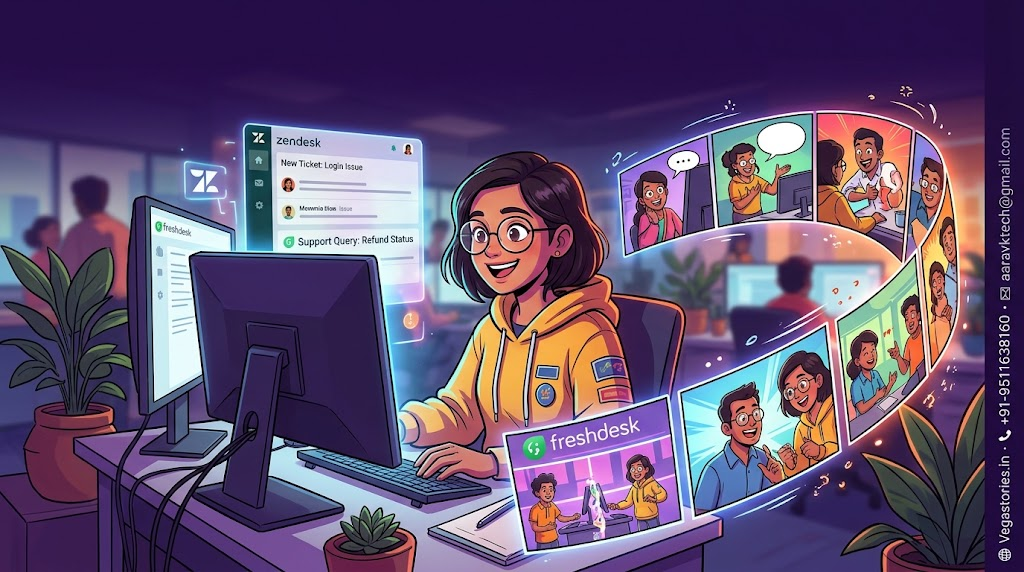 Vegastories Zendesk & Freshdesk Helpdesk Integration: Auto-Converting Support Tickets into 15-Second Animated Video Solutions