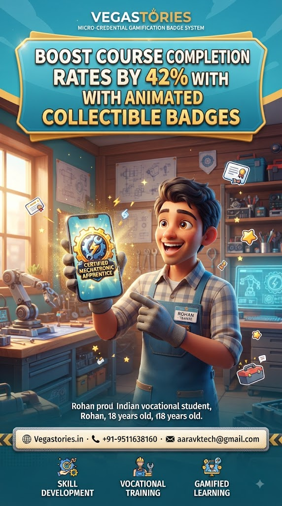 vegastories micro-credential gamification badge system: how remote vocational training centers boost course completion rates by 42% by issuing animated collectible cartoon badges that unlock regional workplace chapters