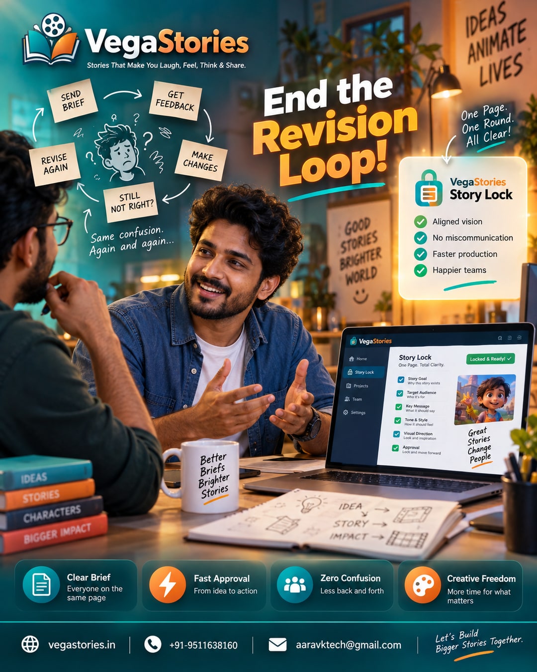 The endless revision loop: why story briefs get misunderstood again and again - and how VegaStories one-page Story Lock fixes it in a single round
