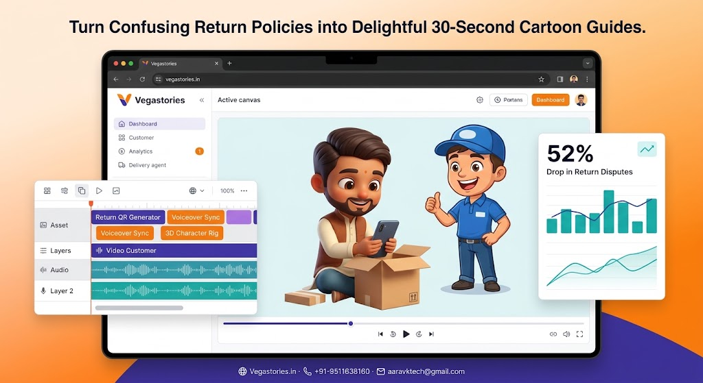 Vegastories Return Policy Simplifier: Slashing E-Commerce Return Fraud and Unboxing Confusion with Animated 3D Chibi Care Guides
