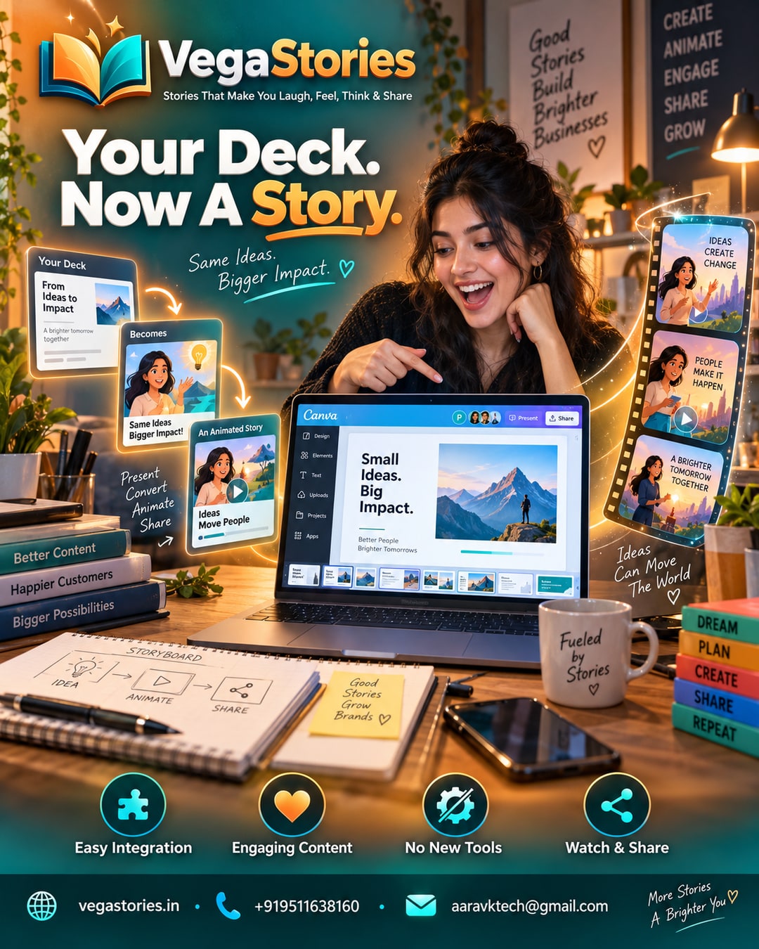 VegaStories inside your Canva workflow: turn the sales deck you already design into an animated story reel — no new tool, no new habit