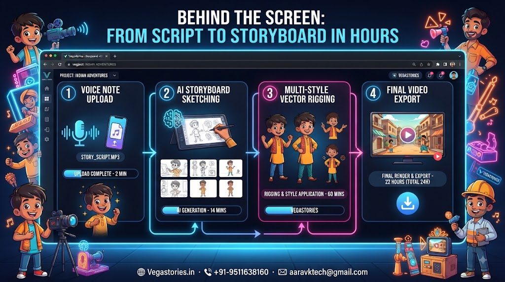 Vegastories Storyboard-to-Screen Pipeline: Inside our 24-Hour Frame-by-Frame Cartoon Render Process