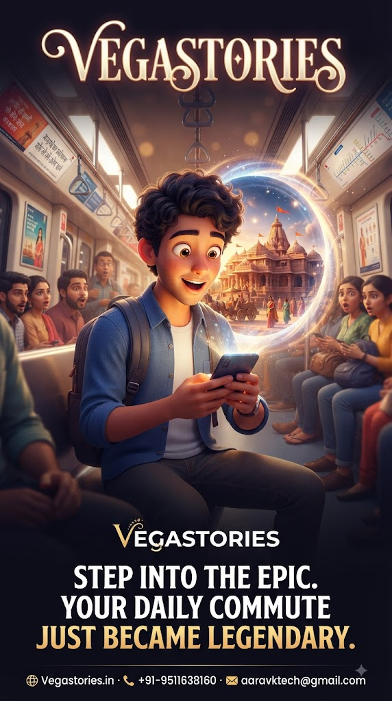 vegastories time-travel cartoon portal: what if everyday commuters could step into a historical mythological epic during their daily metro ride?
