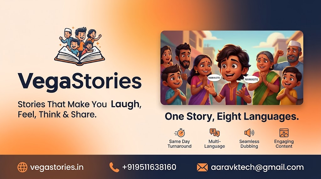 VegaStories Regional Dubbing Lab — One Story, 8 Indian Languages, Same Characters, Same Day
