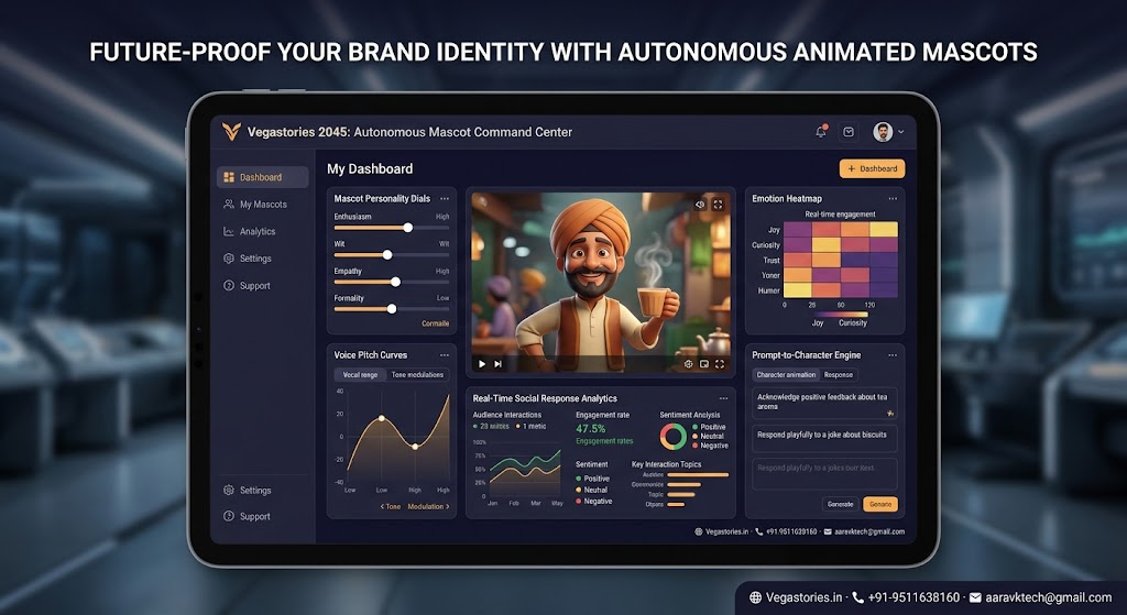 Vegastories 2045: What If Micro-Enterprises Ran Autonomous Animated Brand Mascots?