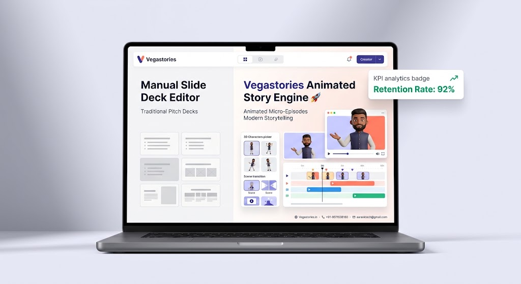 The Death of the 40-Slide Corporate Deck: Traditional Pitch Decks vs Vegastories Animated Micro-Episodes