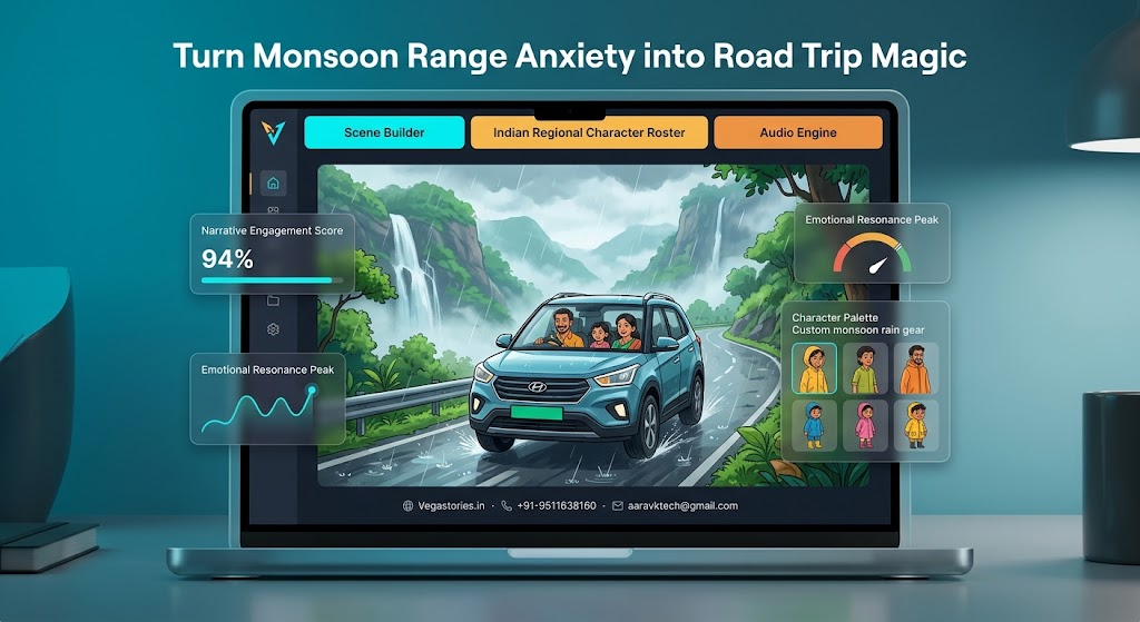 Monsoon EV Range Anxiety to Monsoon Road Trip Joy: Indian Regional Anime Cartoon Storytelling for Clean Mobility Brands