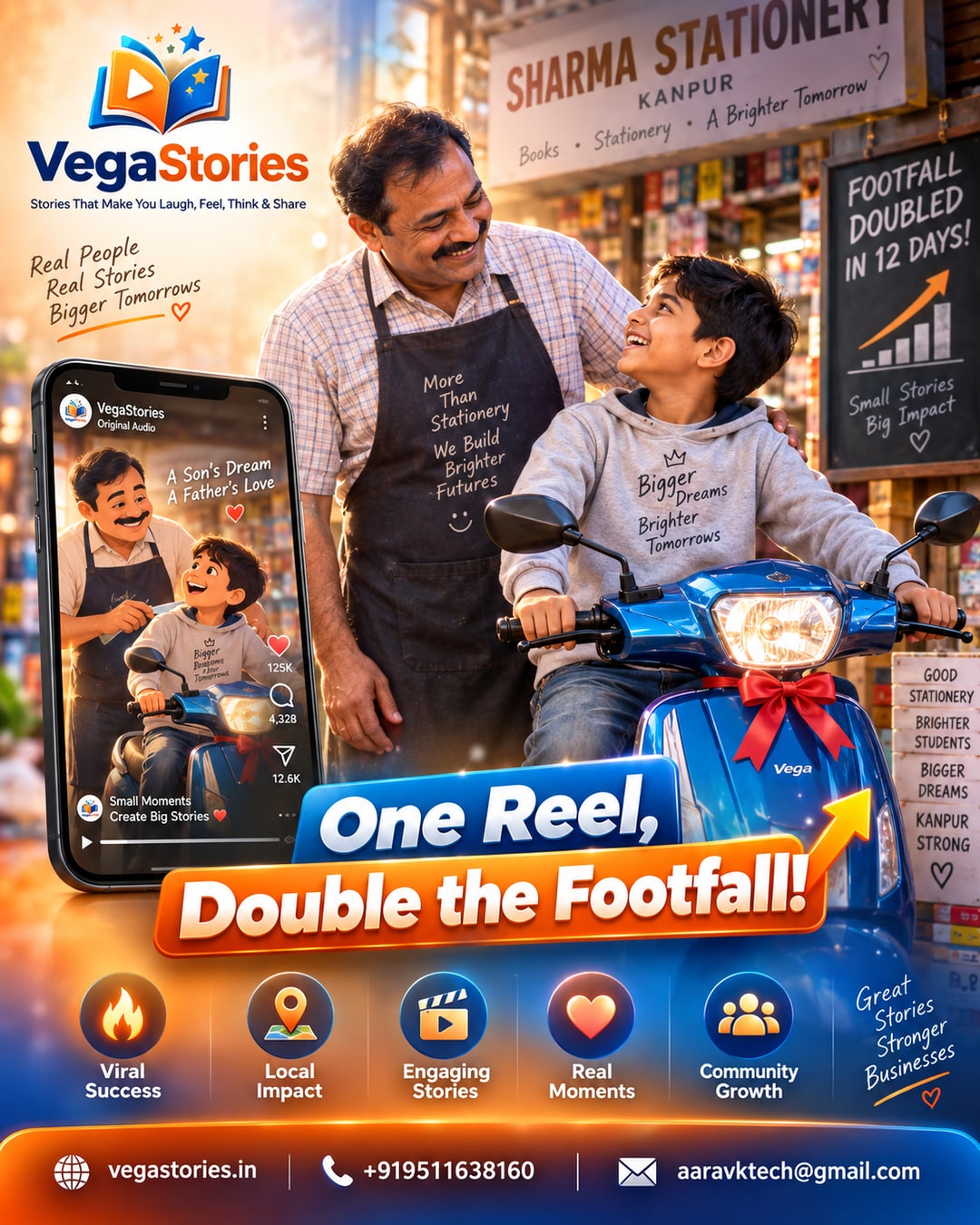Kanpur stationery shop owner doubles footfall in 12 days after one VegaStories animated reel about his son's scooter gift goes viral