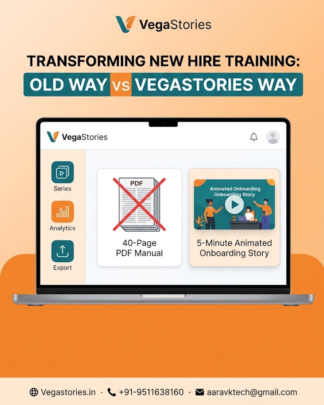 Old Way vs VegaStories Way: Training New Hires with a 40-Page PDF Manual vs a 5-Minute Animated Onboarding Story