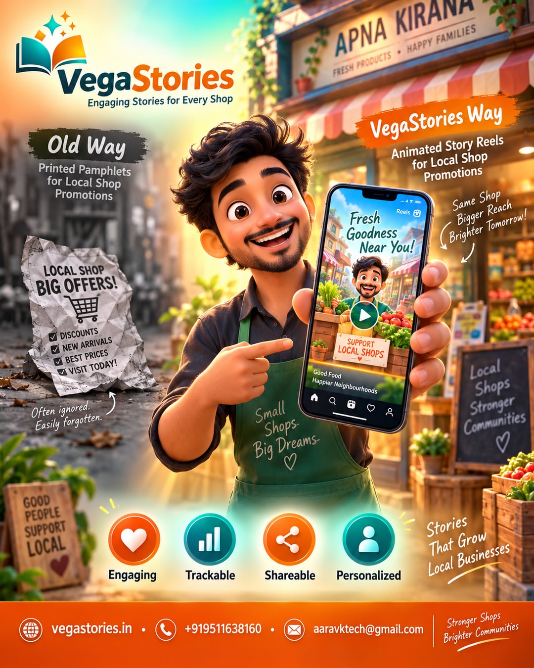 Old Way vs VegaStories Way: Printed Pamphlets vs Animated Story Reels for Local Shop Promotions