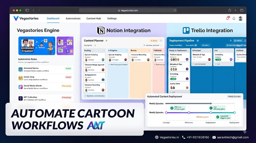 how vegastories integrates seamlessly into existing project management tools like Notion and Trello for automated content deployment