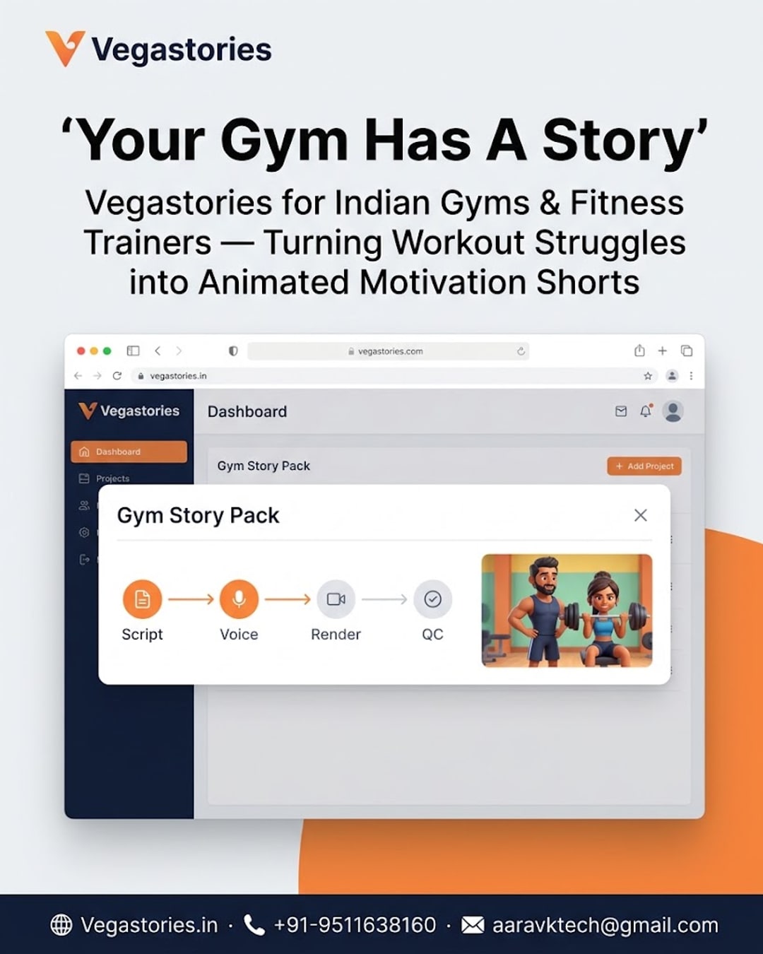 Vegastories for Indian Gyms & Fitness Trainers — Turning Workout Struggles into Animated Motivation Shorts