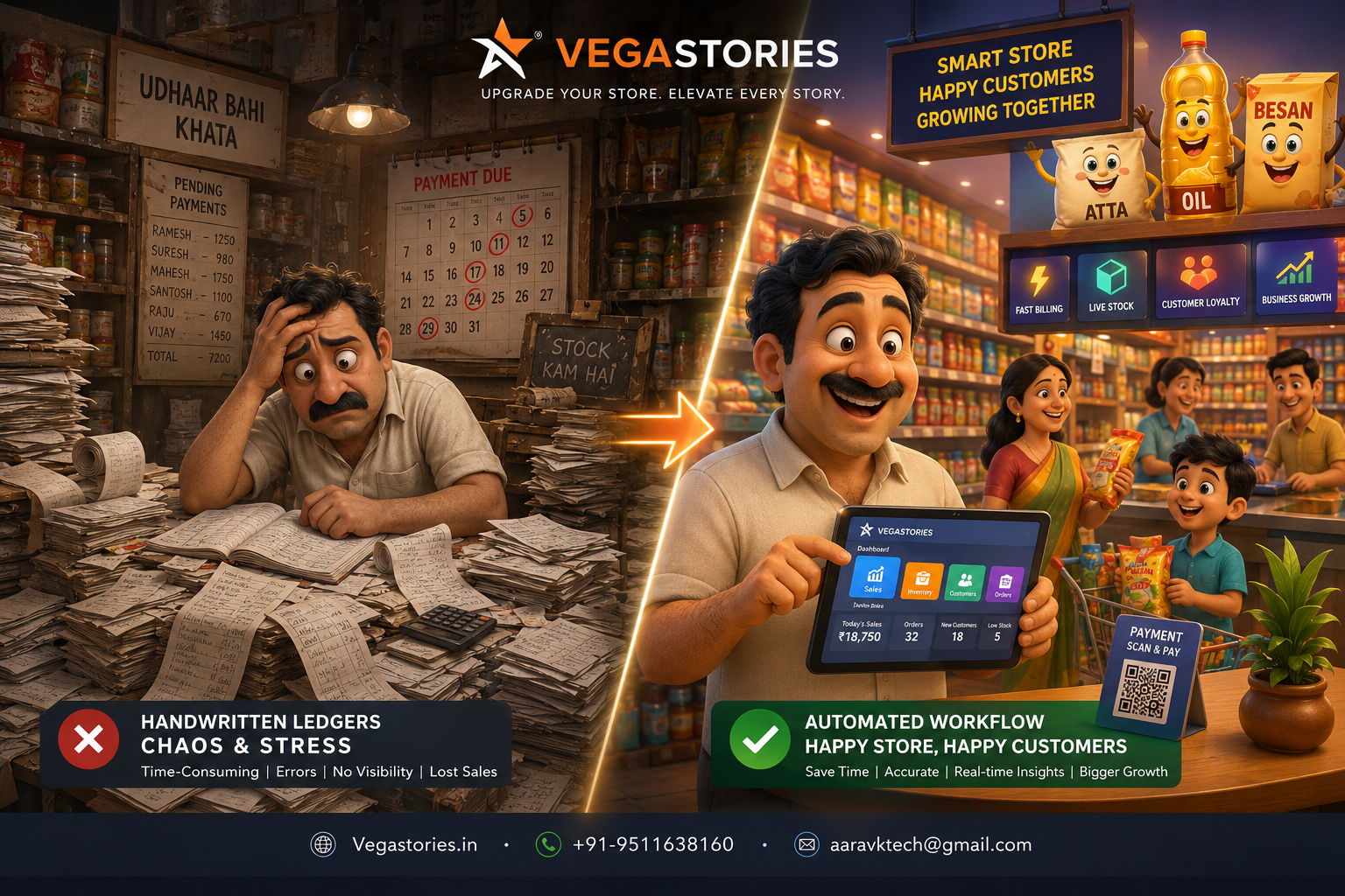 vegastories handwritten ledger chaos vs automated cartoon workflow: upgrading the local kirana store into an animated customer experience