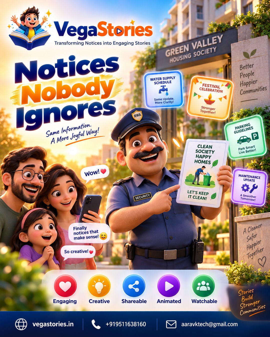 VegaStories for Housing Societies: Turning Boring RWA Notices Into Animated Stories Residents Actually Watch