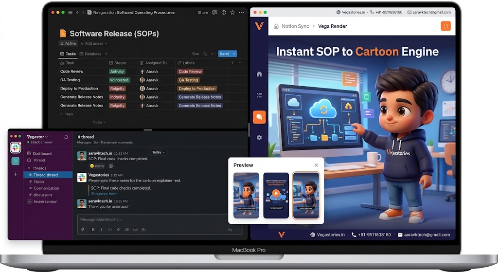 Syncing Notion & Slack SOPs into 3D Chibi Cartoon Explainer Reels with Vegastories Workspace Plugin