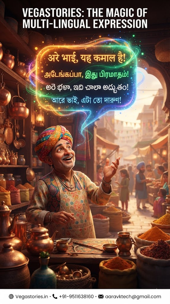 vegastories multi-lingual audio sync engine: translating local dialect nuances into lip-synced animated character expressions across 12 Indian regional languages instantly