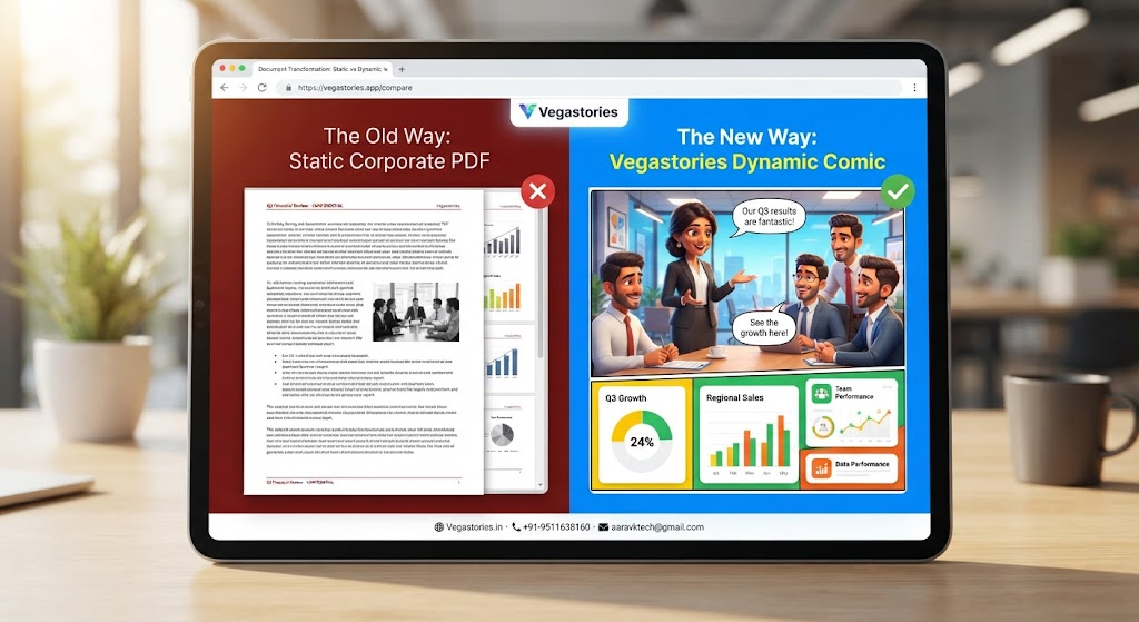 The Death of Static Corporate PDFs: Manual Document Designing vs Vegastories Dynamic Comic Conversion