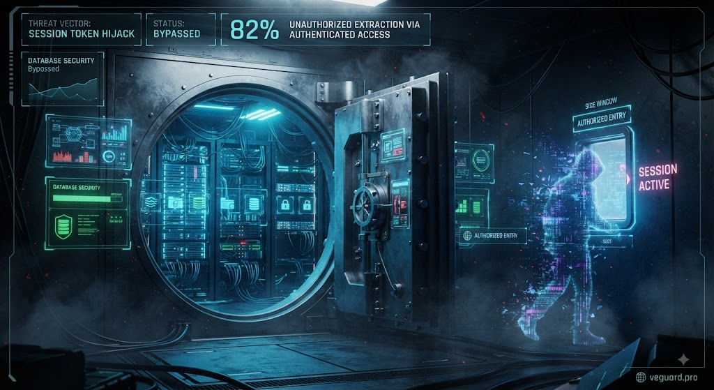 82% of unauthorized data extractions bypass database security because the threat actor is already authenticated via a stolen session token