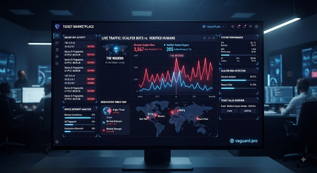 securing ticket marketplaces against automated scalper rings using device fingerprints