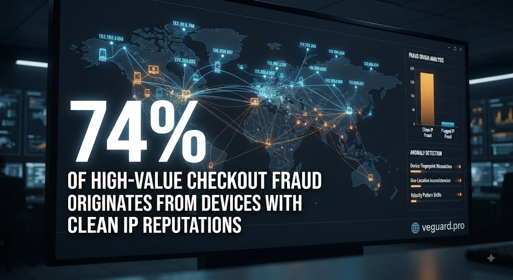 74% of high-value checkout fraud originates from devices with clean IP reputations