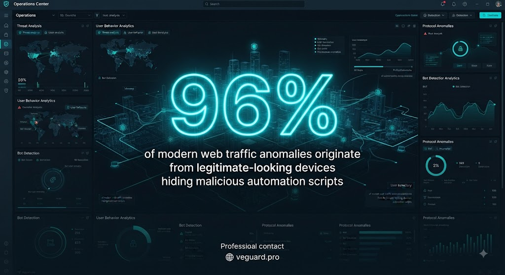 96% of modern web traffic anomalies originate from legitimate-looking devices hiding malicious automation scripts