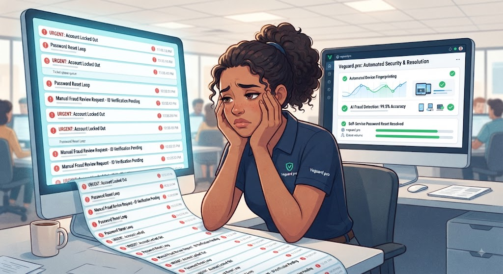 relieving customer support burnout caused by endless password resets, fake account locked-out complaints, and manual fraud reviews