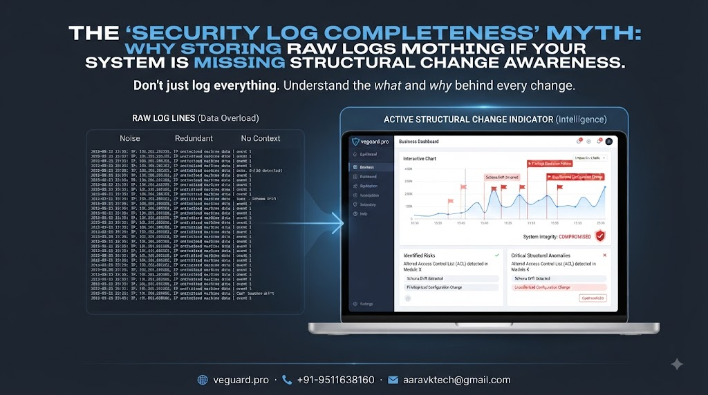veguard pro dashboard showcasing structural change awareness versus raw log data streams