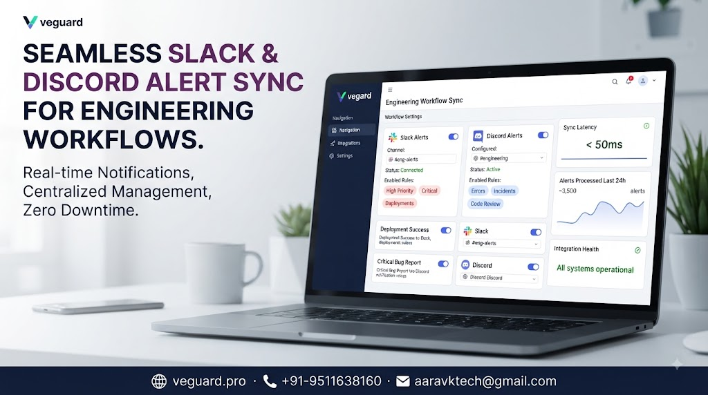 veguard.pro security notification integration panel showing real-time alerts syncing into collaboration chat apps